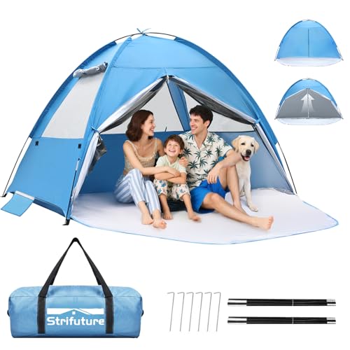Strifuture Beach Tent Sun Shelter for 4/5 Person - UPF 50+ UV Protection Portable Beach Shade Sun Canopy, Waterproof & Lightweight, Easy Setup Beach Tent for Family Beach Trips, Picnics, Camping