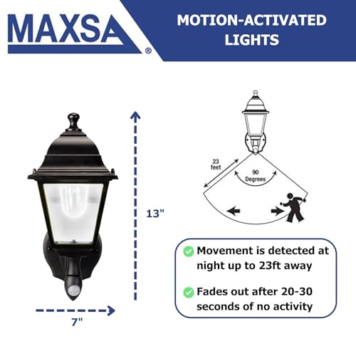 Image of Maxsa 44219 Premium Wireless Battery-Powered Motion-Activated Decorative Outdoor Wall Sconce Lighting Fixture, Cool White LED, Metal Housing, Black (Pack of 4)