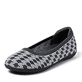 Dearfoams Women's Casual Comfortable Slip-On Misty Ballet Flat with Arch Support, Grey Houndstooth, 9.5