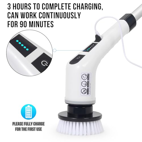 Image of Electric Spin Scrubber, Cordless Spin Scrubber, with Replacement Brush Heads, Bathroom Scrubber Dual Speed, Adjustable Extension Handle, Power Cleaning Brush for Bathroom Floor Tile