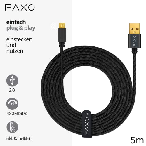 5m nylon micro USB cable black, USB to micro USB charging cable, gold connectors, elegant aluminum plugs - Image 2