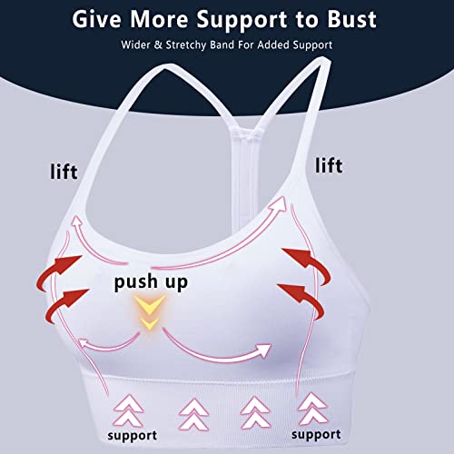 Image of Sports Bra, Workout Tops for Women, Medium Impact Strappy Padded Sports Bras for Women High Support (Medium, 3 Pieces Black & White & Gray)