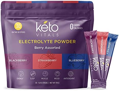 Keto Vitals Berry Antioxidant Electrolyte Powder Stick Packs | Keto Friendly Electrolytes Travel Packets | Variety Individual Packets | Energy Drink Mix | Zero Calorie | Zero Carb (Berry Assorted, 30)