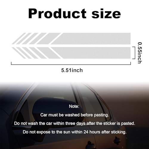 Image of Augeny 2 PCS Car Rear View Mirror Stickers, Waterproof Vinyl Auto Side Rearview Mirror Stripes, Universal Reflective Anti-Collision Striped Warning Decal for Most Vehicles (White)