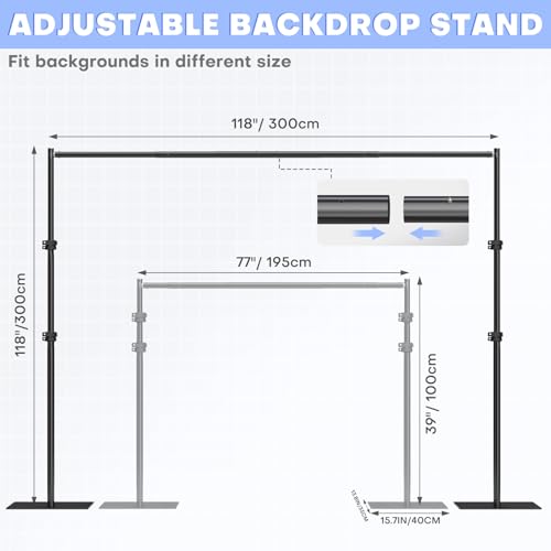 Image of HAYOHRT 10x10ft Upgrade Pipe and Drape Backdrop Stand Kit Heavy Duty Backdrop Stand Adjustable Photo Background with Metal Base for Parties Wedding Video Studio Birthday Background Stand