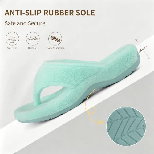 Image of BCSTUDIO Women's Orthopedic Flip Flop Fuzzy Slippers with Arch Support | Plantar Fasciitis Spa Thong Orthotic Slippers for Women, Open Toe, Non-slip Sole, Machine Washable, Indoor Outdoor