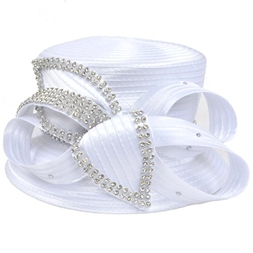 Women Derby Church Dress Cloche Hat Fascinator Floral Tea Party Wedding Bucket Hat S052 (SD707-White) - Thumbnail 2