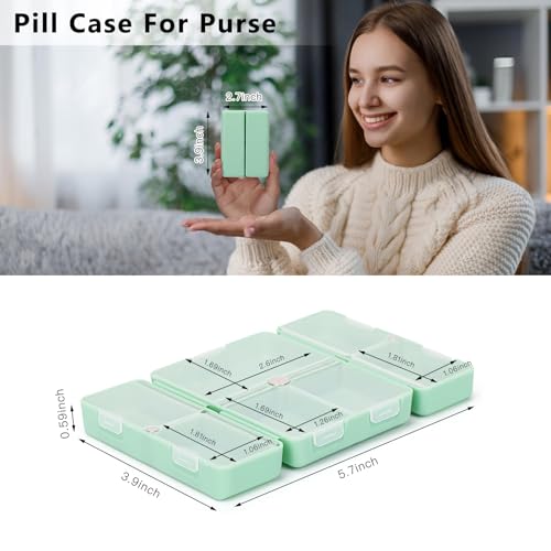 Image of FYY Travel Pill Organizer,7 Compartments Small Pill Box Medicine Case-Green