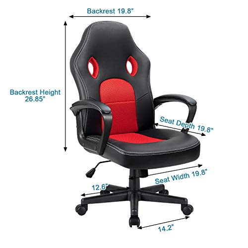 Image of Furmax Red Gaming Chair, Adjustable Swivel Desk Chair with Padded Armrests and Lumbar Support, Leather and Mesh Design