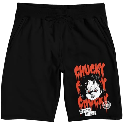 Bioworld Chucky Repeat Name Text Men's Black Sleep Pajama Shorts