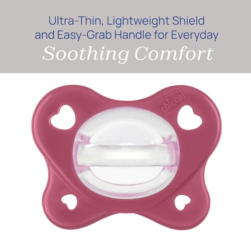Image of Chicco PhysioForma Dual Soft Orthodontic Pacifier for Babies 16-24 Months, 100% Soft Silicone, Supports Breathing, One-Piece Design, Included Sterilizing Case, BPA Free, 2-Pack, Mulberry