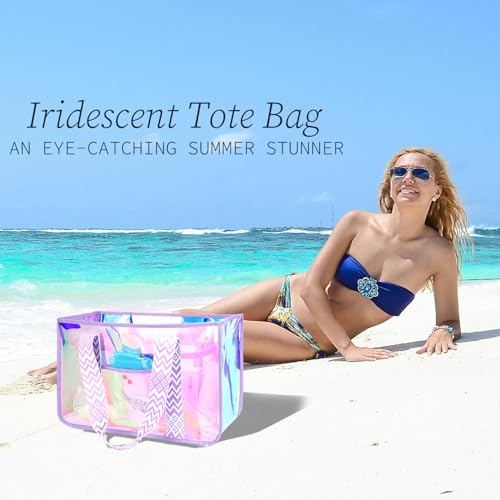 Iridescent Clear Beach Bag for Women, Large Pool Tote Cruise Vacation Essentials - Waterproof, Zipper Closure2