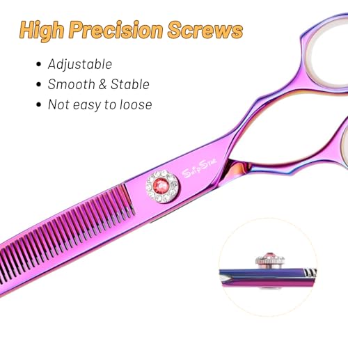 SnipStar 7.5 Zoll Professionelle Haustier gebogene dünne Schere 25 Grad Biege Lila High-End Groomers Schere 56 Zähne, dünne Rate 25%