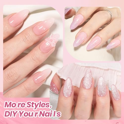 Image of Beetles 80 Pcs Gel Nail Kit with U V Light -20 Color Jelly Gel Nail Polish | Milky Nude Red Purple Glitter Sheer Daylight Nails Kit with Cat Eye Top Coat Rubber Base DIY Salon Gifts for Women Girls