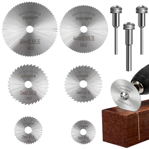 5. Cosa si ottiene - 6 Pezzi Mini Lame Da Sega HSS Seghe Circolari Lame; 2 pezzi gambo mandrino: 3.175mm(1/8