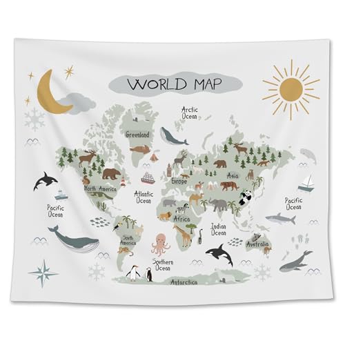 Carte du monde murale tissu EGBTL pour décorer la chambre d'enfant et la salle de jeux des petits