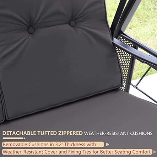 Veikou Outdoor Patio Swings With Upgraded Adjustable Canopy, 3-Seat Porch Swing Chair With Thickened Cushion, Yard Porch Swing Glider W/Weather Resistant Steel Frame, Deep Grey #TOP7