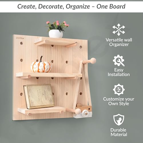 Image of Plantex Multipurpose Pine Wood Wall Mount Pegboard For Home /Wood Display Shelf /Wall Organizer For Bedroom /Kitchen /Bathroom - (16X16 Inches)