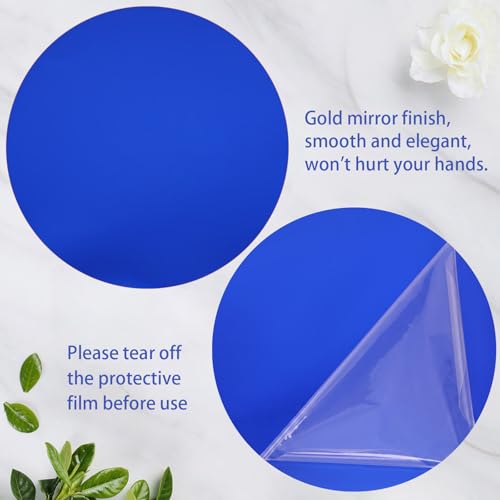 Image of Thyle 12 Pcs 10 Inch Acrylic Round Mirrors for Tables Centerpieces Circle Mirrors Candle Plates for Wall Wedding Table Centerpieces for Baby Shower Party, Thickness 1 mm (Blue)