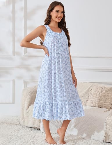 Image of MZROCR Cotton Nightgowns for Women Soft Sleeveless Night Gown for Adult Women Ruffle Sleepwear