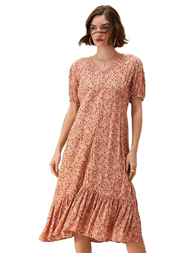 Image of Amazon Brand - Eden & Ivy Women's Crinkled Rayon Empire One Piece Midi Length Tiered Dress (Available in Plus Sizes)