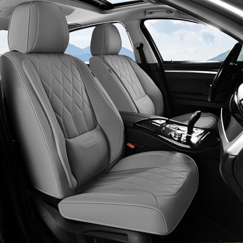 Image of FLORICH Leather Car Seat Covers Full Set Automotive Seat Covers Waterproof Car Seat Cover with Lumbar Support Interior Cover for Front Seat and Back Universal Fit for Most Cars Sedans Trucks SUV, Gray