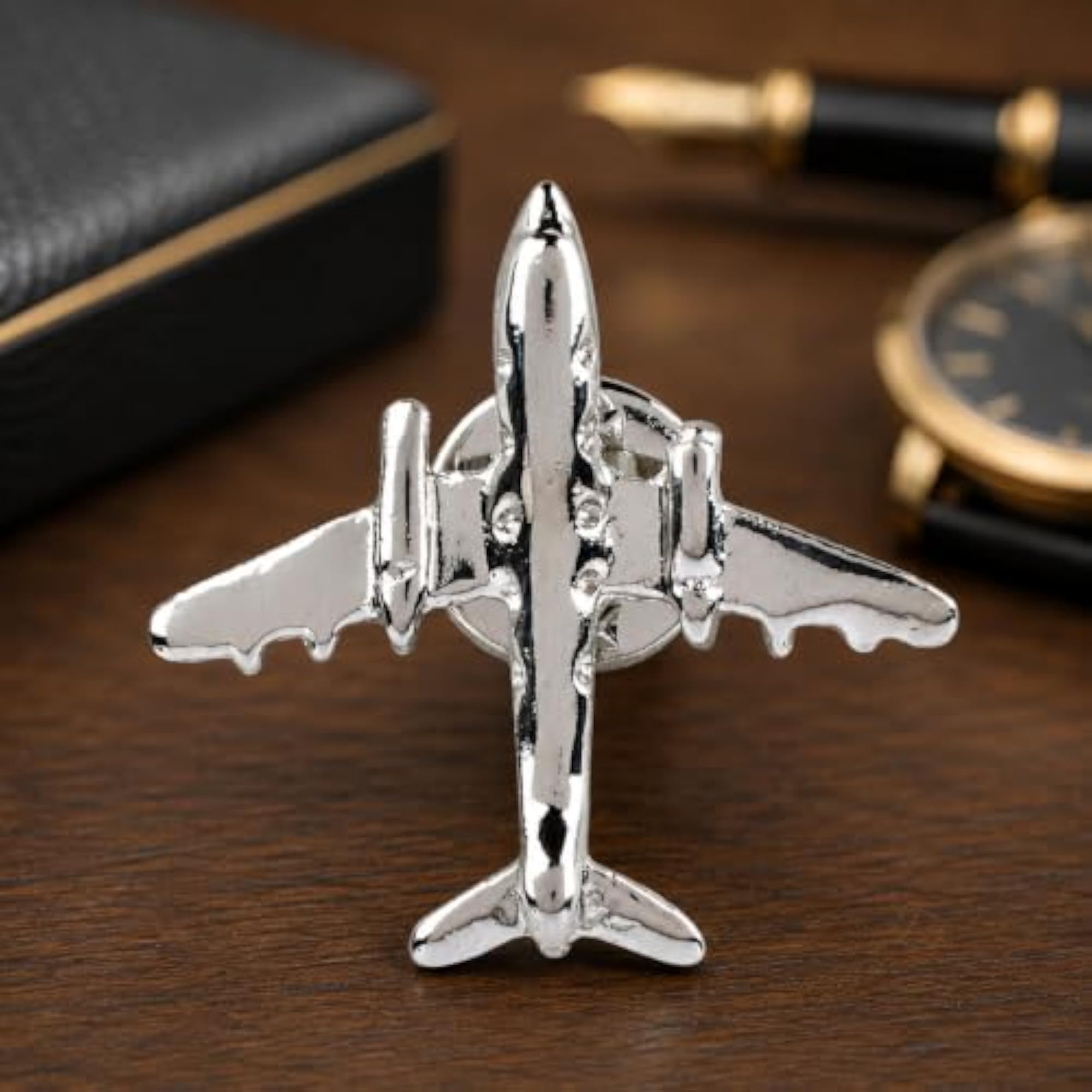 Silver-Plated Brass Aeroplane Design Brooch for Men