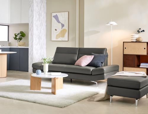 Image of Fabrique Swanky Leatherette 3 Seater Sofa Set with Puffy Luxury Dark Grey | Stylish Home Office & Living Room Furniture | Lightweight Design with Durable Stainless Steel Legs