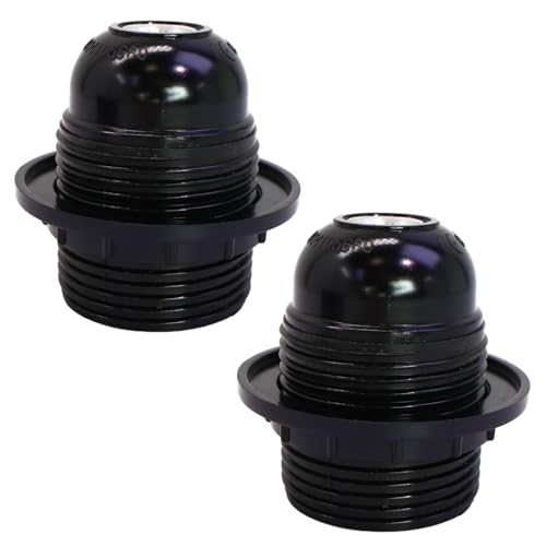 kwinfei 2PCS E27 Lamp Holder Black Bakelite Edison Screw Light Fitting with Shade Ring ES E27 Bulb Holder for Table Lamp Screw Socket Adapter for DIY Lighting Projects, 230V 4A