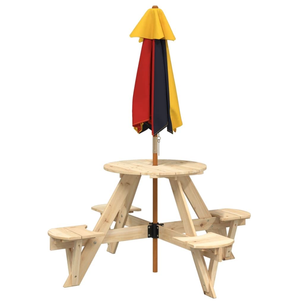 Tavolo da picnic in legno di abete massiccio per 4 bambini, con ombrellone resistente alle intemperie, tavolo da giardino per esterni, tavolo da terrazza, tavolo da balcone, tavolino da