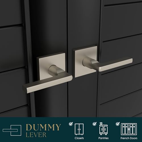 Image of Mega Handles Prime Dummy Lever, Door Handle for Closet or French Doors, Single Side Door Levers, Non-Turning, Fits All Standard Door Sizes, Covered Screws Included - Satin Nickel (2 Pack) 5 inch