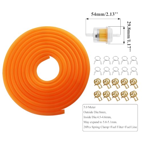 Image of PRO BAT 16.4 Ft 0.2'' I.D. Gas Fuel Line Tube+20pcs 0.35 inch I.D. Hose Clamps | 2pcs Fuel Filters for ATV Dirt Bike Go Kart Moped Pocket Bike hinese Scooter Stratton Small Engines Orange