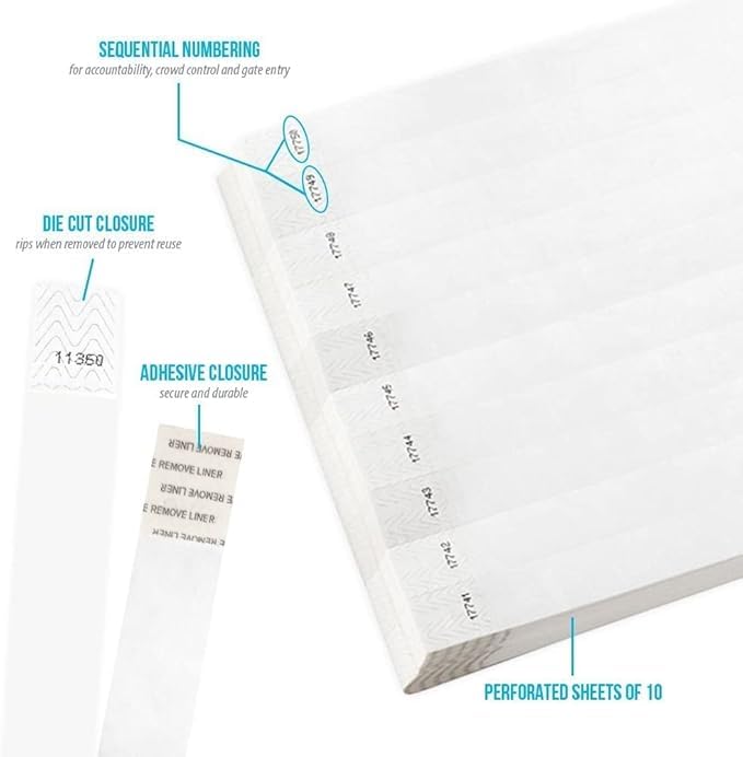100 White Tyvek Wristbands 19mm x 10inch – Waterproof, Tear-Resistant Event Bands for Safe & Easy Entry at Parties, Concerts, Festivals, Clubs, Hospitals & Schools 4
