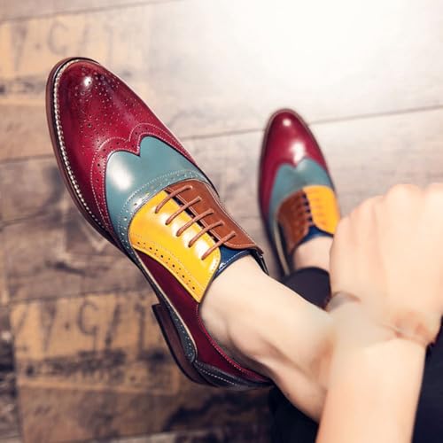 Men's Leather lace-up Oxford Shoes Classic Wingtip Two-Tone Patchwork Brogues Fashionable Toes Slip-on Leather Shoes3