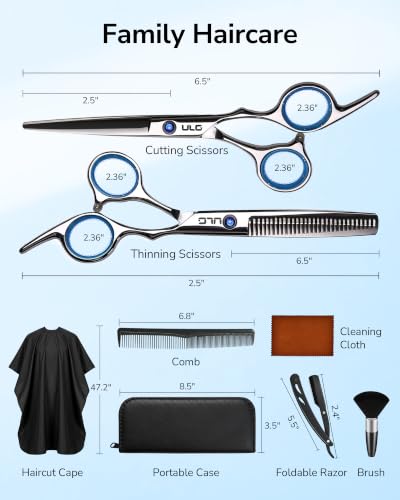 Image of ULG Hair Cutting Scissors Thinning Shears Kit 8 PCS Home with Barber Razor