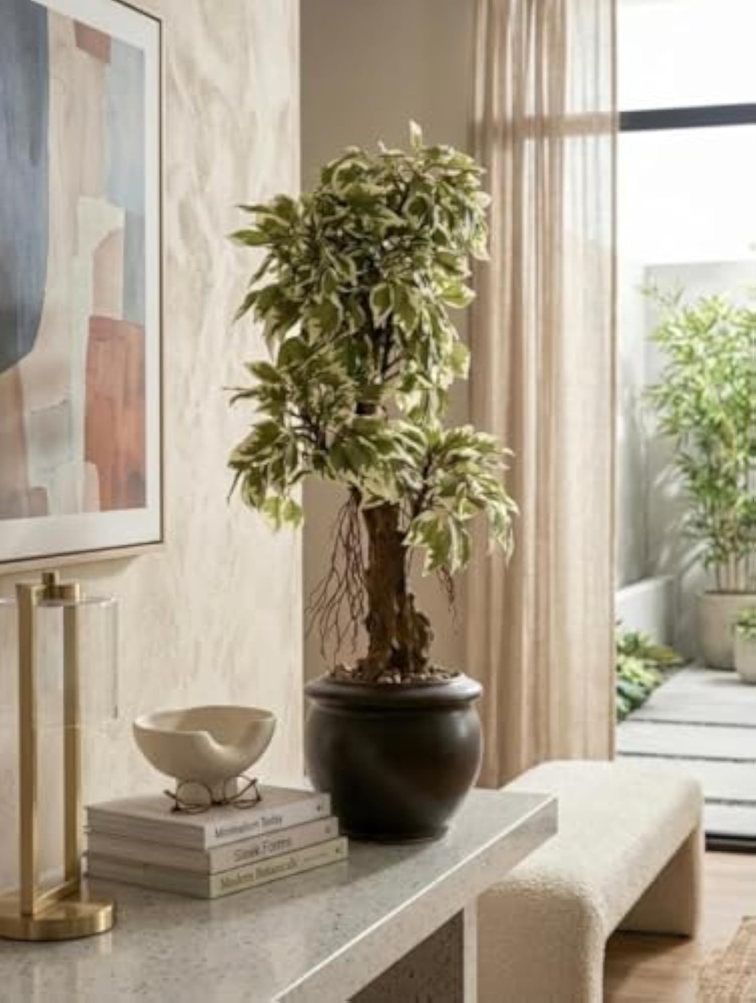 Artificial Ficus Leaves Bonsai Tree, 2 Feet