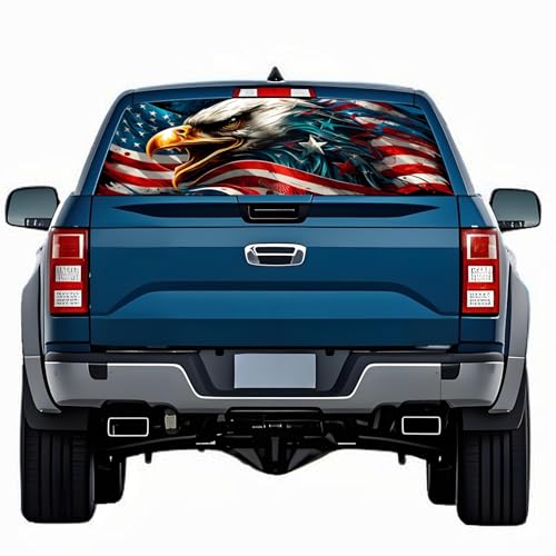 Image of Rear Window Decals for Trucks - 65x17.3 in Back Window American Flag Decals Fit Most Pickup Trucks SUV, Vinyl Back Window Decal Truck Rear Window Graphics for Personalized