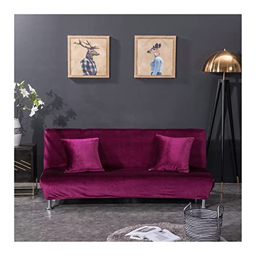 Sofabezug, Couchbezug Einfarbig Polyester Sofahusse Rutschfest Elastisch, Ausgestattet Mit Fixierten Schaumstoffstreifen, Passend Für 2-3 Sitzer Sofa Ohne Armlehnen Sofabezüge Rose Rot Lila 120-155cm Cover