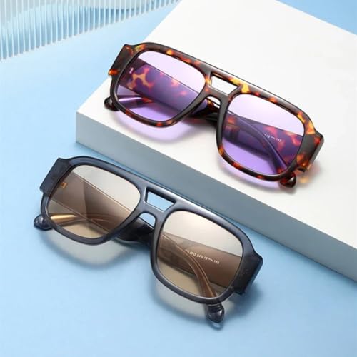 Lunettes de soleil rétro double pont finition bleu léopard - 3