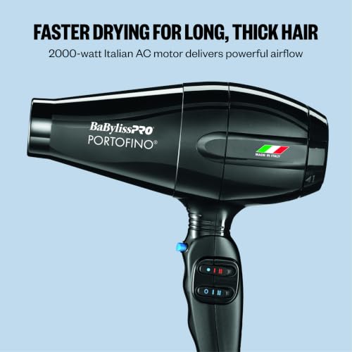 BaByliss Pro BABNT6610 Portofino 6600, 2000-Watt Nano Titanium Ionic Hair Dryer, Black | 2000W Italian AC Motor for Thick and Long Hair, Black, BPOR1