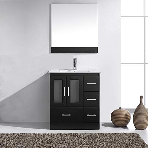 Virtu Usa Single Bathroom Vanity In Espresso With White Ceramic Top And Square Sink And Mirror #TOP1