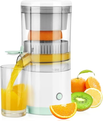 Euroxy Exprimidor Naranjas Eléctrico Recargable - Máquina exprimidora de cítricos con USB, exprimidor con función antigoteo para naranjas, limones, pomelos, incluye cepillo (Blanco)