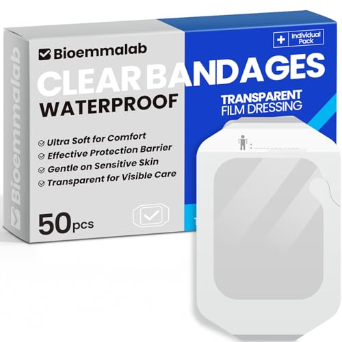 Image of Large Waterproof Bandages Clear Dressings Tattoo Tape Sensitive Skin Wounds Care, Transparent Film Dressing Adhesive Occlusive Patch for Post Surgical Use, 4 inch x 4 3 /4 inch, 50 Packs