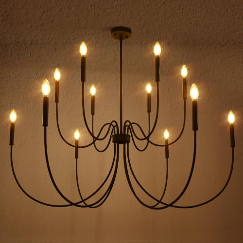 LALUZ 48'' Extra Large 12-Light 2-Tier Black Chandelier by LALUZ - Used condition - Image 6