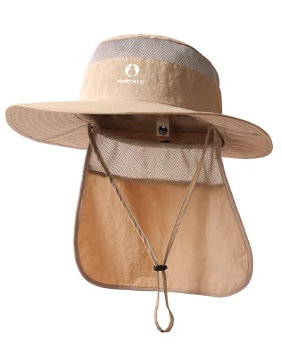 FURTALK Sonnenhut für Damen und Herren mit Nackenschutz UPF 80 atmungsaktiver Outdoor Angler und Wanderhut Khaki