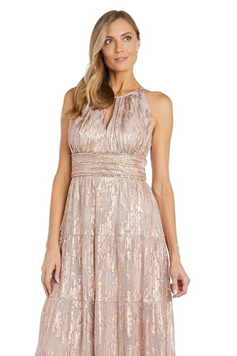 Image of R&M Richards Women's Metallic Bloom Pleated Maxi Dress