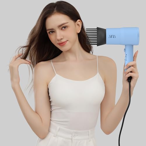 Image of AINA Hair Dryer with Diffuser,Comb Full-Featured Blow Dryer 110V(Blue) | 3 Heat /2 Speed;Cold shut button;Lightweight;Compact Size;High Temp;Low Airflow;Same Results;Less Expense