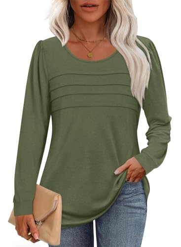 Anydoll Womens Long Sleeve Tops Fall Fashion Causal Blouse Dressy Shirts Trendy Pleated Tunic for Legging