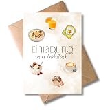 WBdesignz Einladungskarte zum Frühstück mit Umschlag - Frühstücksdate - stilvolle Einladung Brunch Freunde Familie - Grußkarte Essen Frühstückseinladung - Frühstücksgutschein (DIN A6)