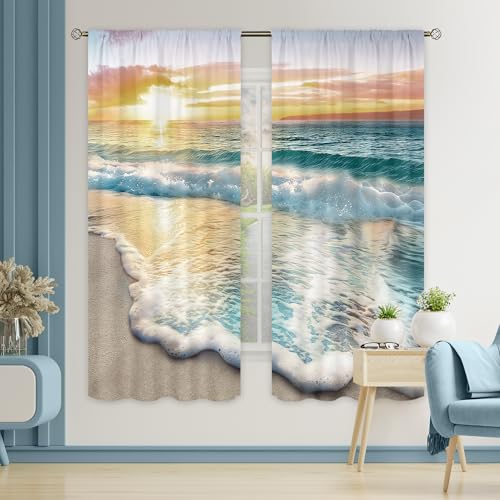 Cinbloo Beach Curtains 42Wx63L Inch Rod Pocket Tropical